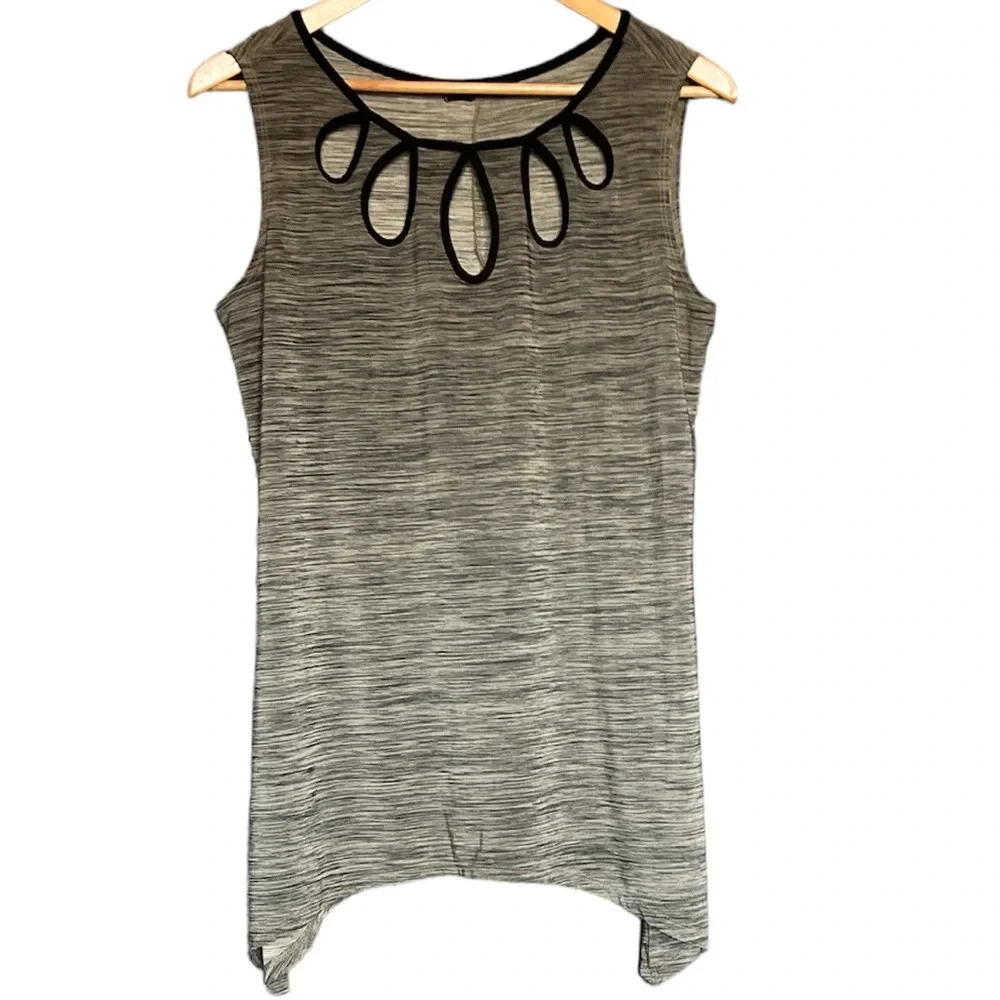 Susan Lawrence size medium top. Gray top, sleeveless, eyelet